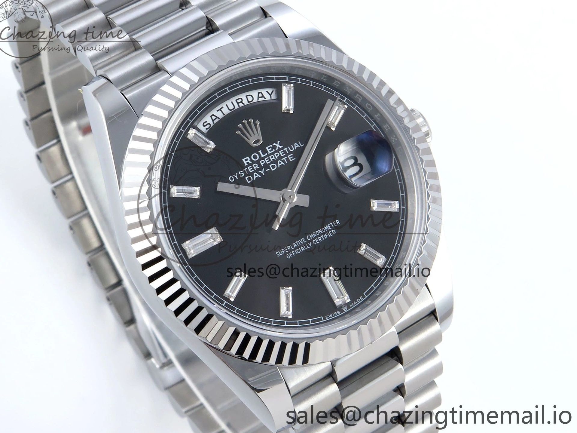 0123 OnTrend Day Date 40 SS 228239 Noob 1:1 Best Edition Black Crystal Dial on President Bracelet A2836 (Gain Weight) 807